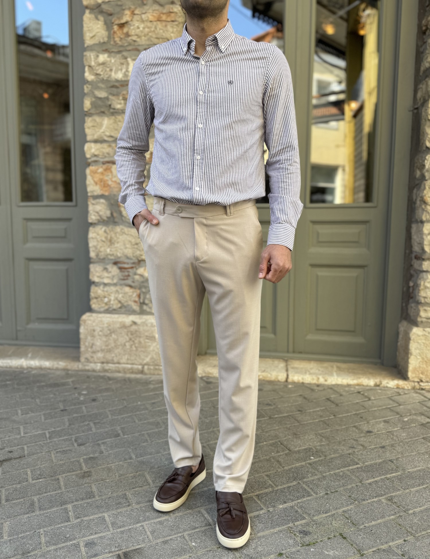 Ανδρικό μπεζ υφασμάτινο ίσιο παντελόνι FCL5300B φωτογραφία